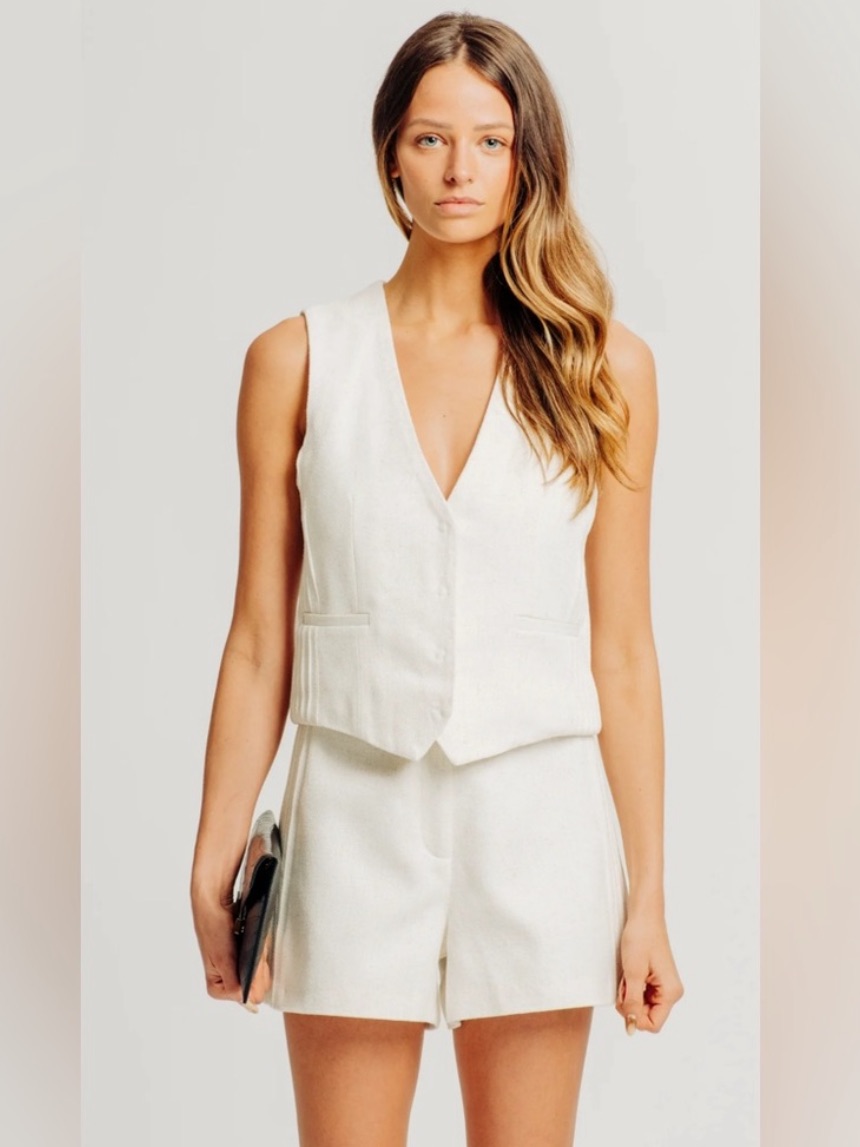 Torn By Ronny Kobo White Tailored Shorts & Vest Set